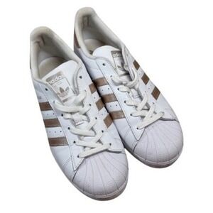Adidas Superstar Womens White Rose Gold Metallic Shell Toe Sneakers Size 7